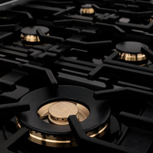 ZLINE Autograph Edition 36 in. 4.6 cu. ft. Legacy Dual Fuel Range with 6 Burner Gas Cooktop and Electric Convection Oven in Stainless Steel with White Matte Door and Polished Gold Accents (RAZ-WM-36-G)