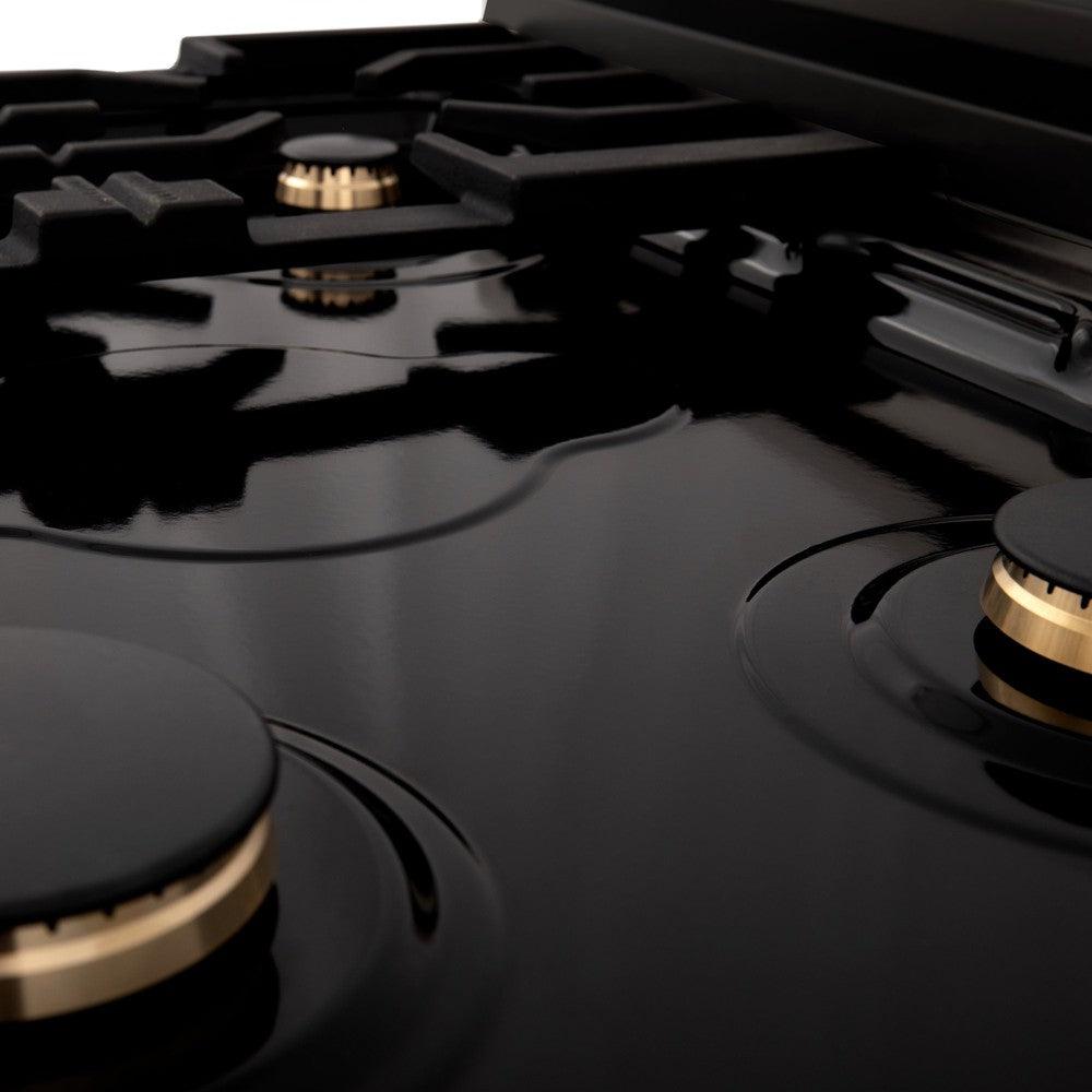 ZLINE Autograph Edition 30 in. Legacy Gas Rangetop with 4 Burners and Porcelain Cooktop in Black Stainless Steel with Polished Gold Accents (RTBZ-30-G)