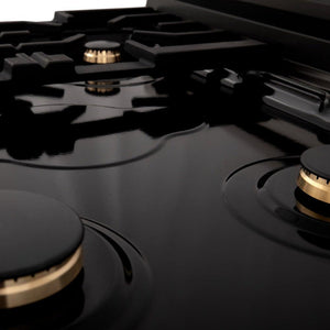 ZLINE Autograph Edition 30 in. Legacy Gas Rangetop with 4 Burners and Porcelain Cooktop in Black Stainless Steel with Polished Gold Accents (RTBZ-30-G)