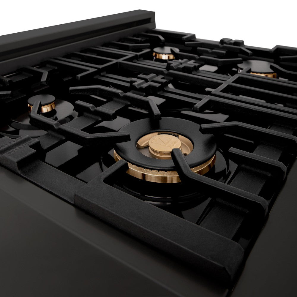 ZLINE Autograph Edition 30 in. Legacy Gas Rangetop with 4 Burners and Porcelain Cooktop in Black Stainless Steel with Polished Gold Accents (RTBZ-30-G)
