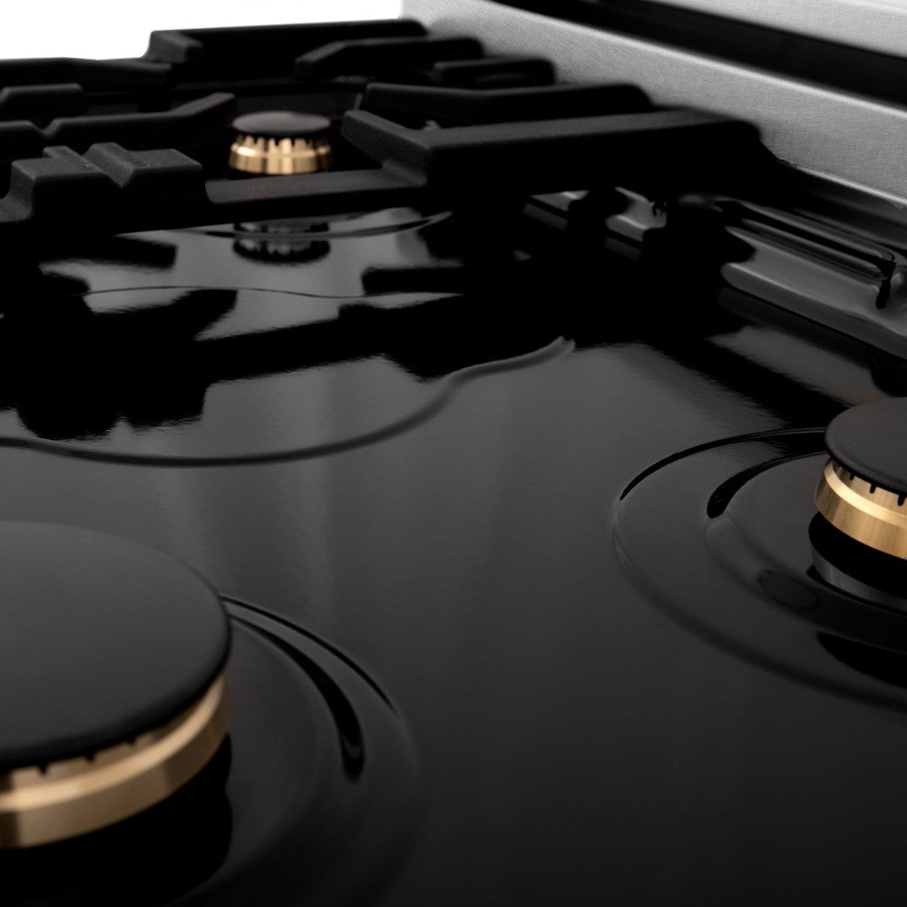 ZLINE Autograph Edition 30 in. Legacy Gas Rangetop with 4 Burners and Porcelain Cooktop in DuraSnow® Stainless Steel with Polished Gold Accents (RTSZ-30-G)