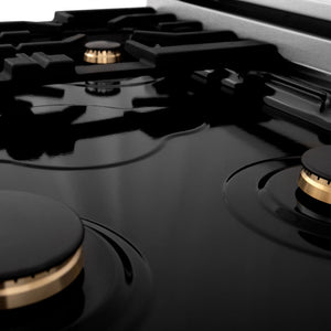 ZLINE Autograph Edition 30 in. Legacy Gas Rangetop with 4 Burners and Porcelain Cooktop in DuraSnow® Stainless Steel with Polished Gold Accents (RTSZ-30-G)
