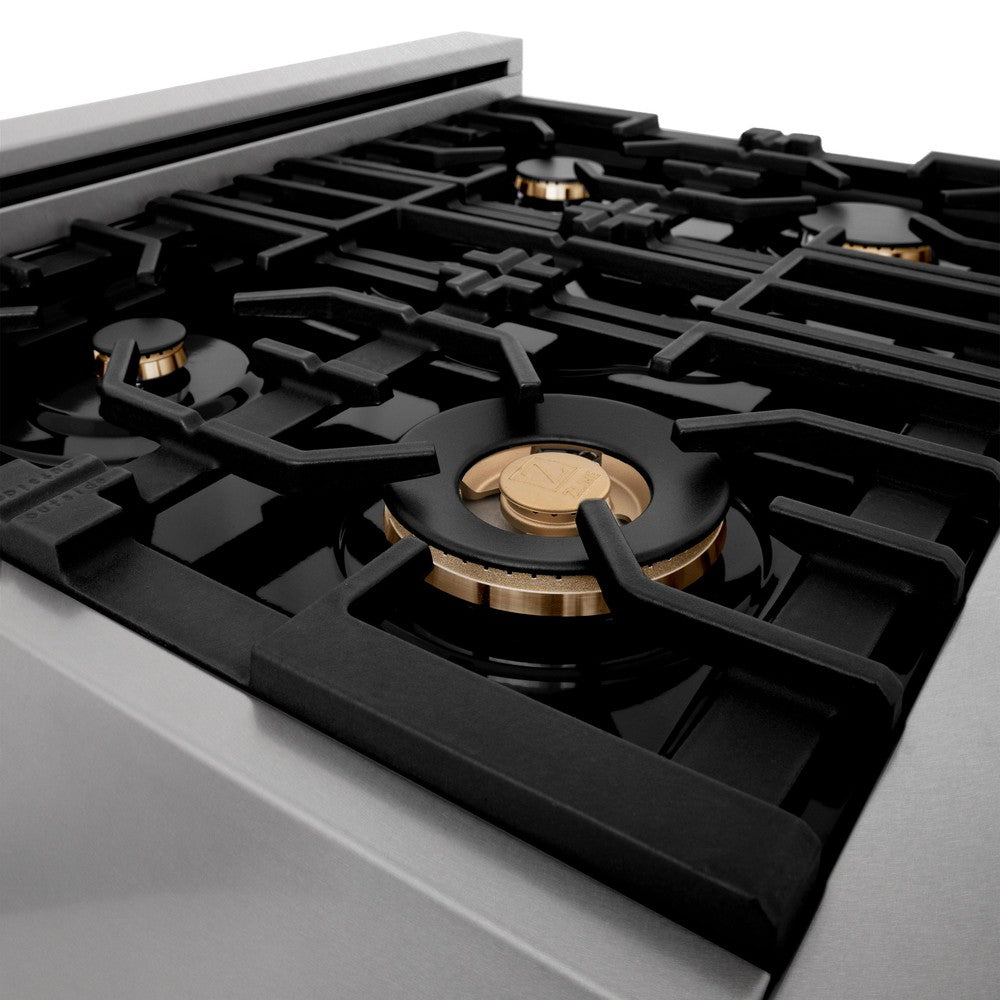 ZLINE Autograph Edition 30 in. Legacy Gas Rangetop with 4 Burners and Porcelain Cooktop in DuraSnow® Stainless Steel with Polished Gold Accents (RTSZ-30-G)