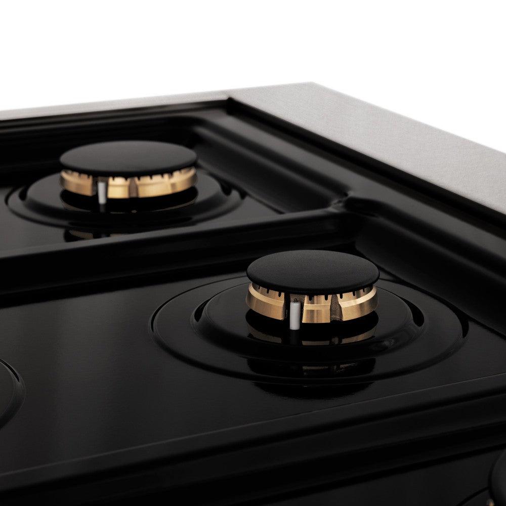 ZLINE Autograph Edition 36 in. Porcelain Rangetop with 6 Gas Burners in DuraSnow® Stainless Steel with Polished Gold Accents (RTSZ-36-G)