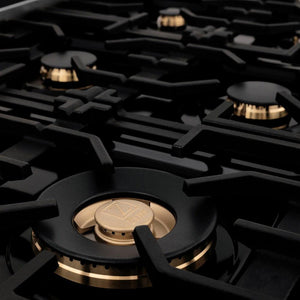 ZLINE Autograph Edition 36 in. Legacy Gas Rangetop with 6 Burners and Porcelain Cooktop in Stainless Steel with Polished Gold Accents (RTZ-36-G)
