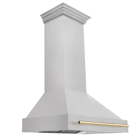 ZLINE Autograph Edition 36 in. Fingerprint Resistant Satin Stainless Steel Range Hood with Stainless Steel Shell and Colored Handle (8654SNZ-36) Polished Gold