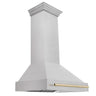 ZLINE Autograph Edition 36 in. Fingerprint Resistant Satin Stainless Steel Range Hood with Stainless Steel Shell and Colored Handle (8654SNZ-36) Polished Gold