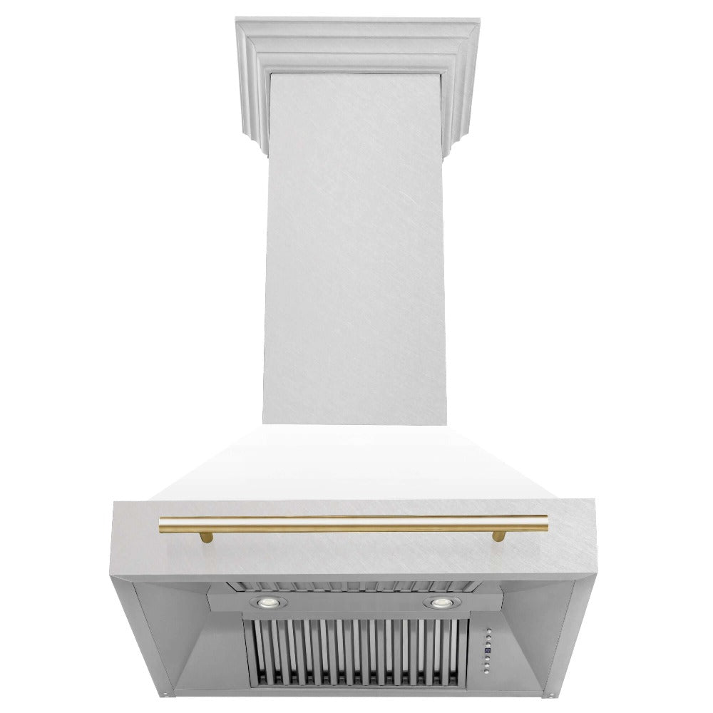 ZLINE Autograph Edition 30 in. Fingerprint Resistant Stainless Steel Range Hood with White Matte Shell and Handle (8654SNZ-WM30)