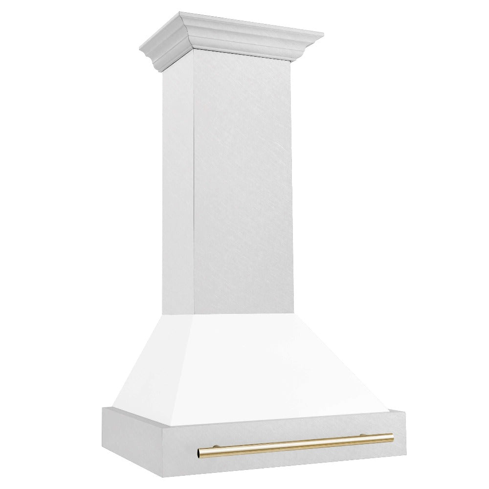 ZLINE Autograph Edition 30 in. Fingerprint Resistant Stainless Steel Range Hood with White Matte Shell and Handle (8654SNZ-WM30)