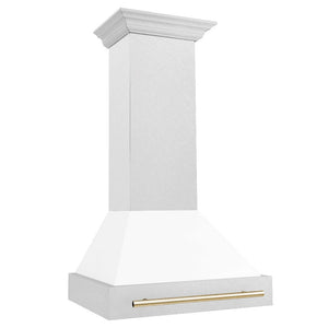 ZLINE Autograph Edition 30 in. Fingerprint Resistant Stainless Steel Range Hood with White Matte Shell and Handle (8654SNZ-WM30)