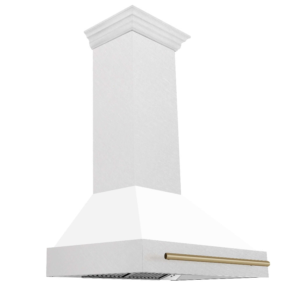ZLINE Autograph Edition 36 in. Fingerprint Resistant Satin Stainless Steel Range Hood with White Matte Shell and Accented Handle (8654SNZ-WM36) Champagne Bronze