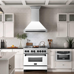 ZLINE Autograph Edition 36 in. Fingerprint Resistant Stainless Steel Range Hood with White Matte Shell and Handle (8654SNZ-WM36)