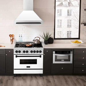 ZLINE Autograph Edition 36 in. Fingerprint Resistant Stainless Steel Range Hood with White Matte Shell and Handle (8654SNZ-WM36)