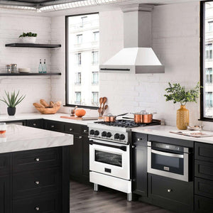 ZLINE Autograph Edition 30 in. Fingerprint Resistant Stainless Steel Range Hood with White Matte Shell and Handle (8654SNZ-WM30)