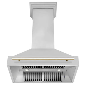 ZLINE Autograph Edition 36 in. Kitchen Package with Stainless Steel Dual Fuel Range, Range Hood, Dishwasher and Refrigerator with Polished Gold Accents (4KAPR-RARHDWM36-G)