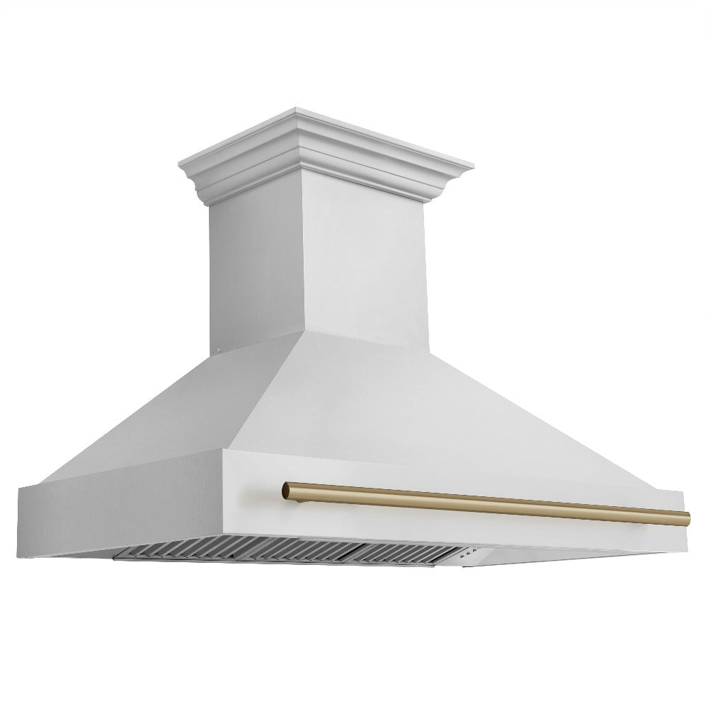 ZLINE Autograph Edition 48 in. Kitchen Package with Stainless Steel Dual Fuel Range, Range Hood, Dishwasher and Refrigerator Including External Water Dispenser with Champagne Bronze Accents (4AKPR-RARHDWM48-CB)