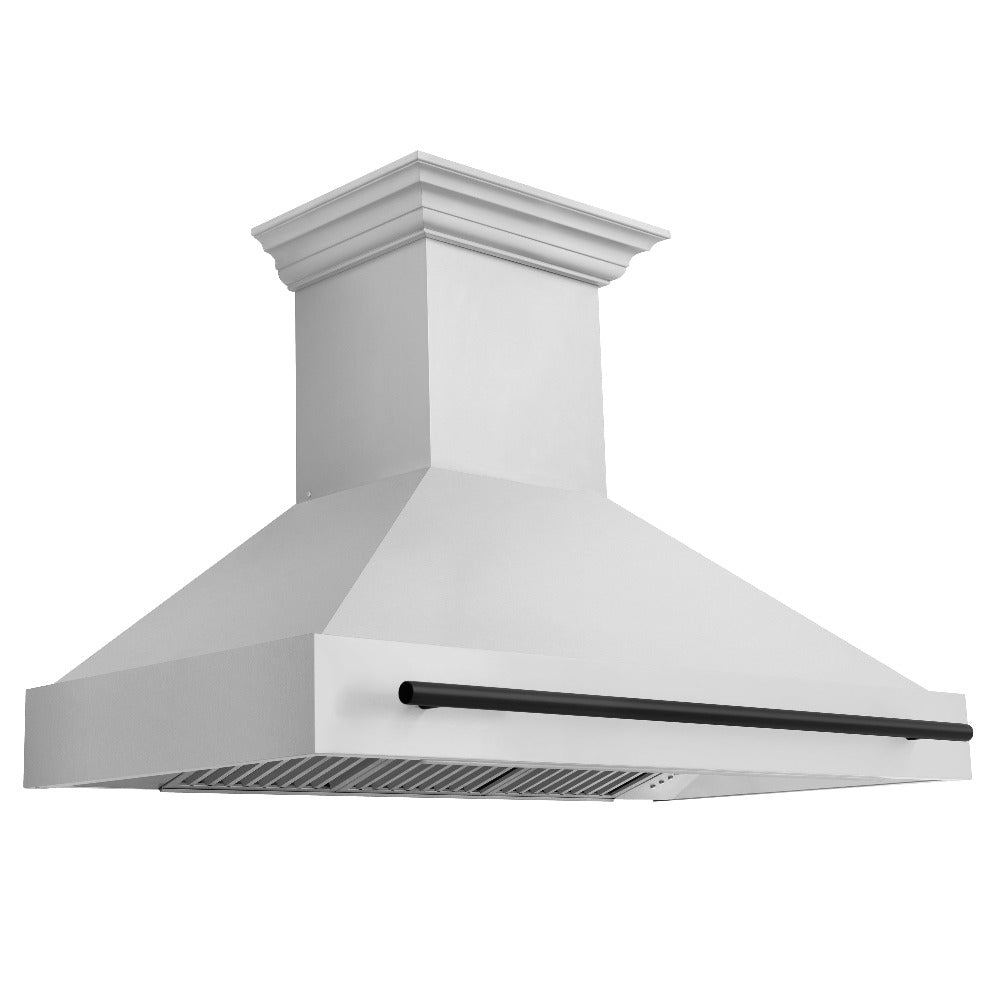 ZLINE Autograph Edition 48 in. Kitchen Package with Stainless Steel Dual Fuel Range, Range Hood, Dishwasher and Refrigerator Including External Water Dispenser with Matte Black Accents (4AKPR-RARHDWM48-MB)