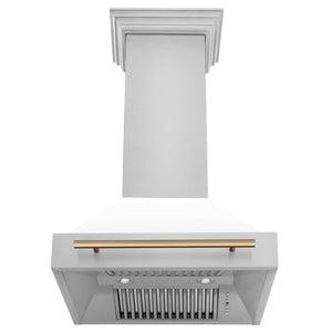 ZLINE Autograph Edition 30 in. Kitchen Package with Stainless Steel Dual Fuel Range with White Matte Door, Range Hood and Dishwasher with Champagne Bronze Accents (3AKP-RAWMRHDWM30-CB)