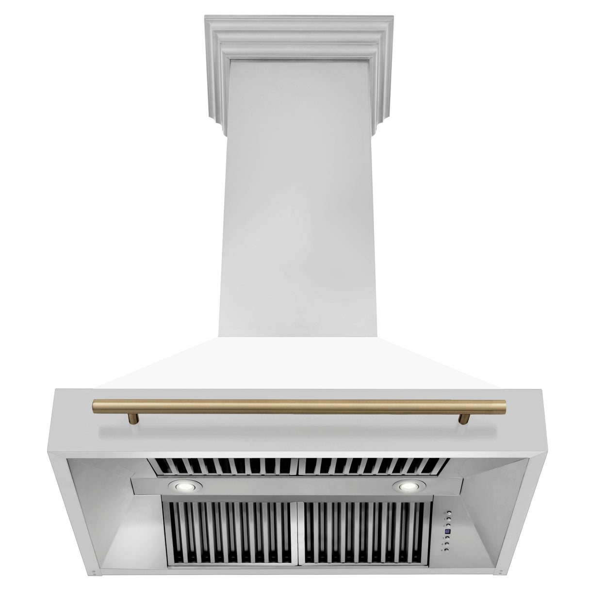 ZLINE Autograph Edition 36 in. Kitchen Package with Stainless Steel Dual Fuel Range with White Matte Door and Range Hood with Champagne Bronze Accents (2AKP-RAWMRH36-CB)