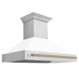 ZLINE Autograph Edition 48 in. Kitchen Package with Stainless Steel Dual Fuel Range with White Matte Door and Range Hood with Champagne Bronze Accents (2AKP-RAWMRH48-CB)