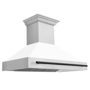 ZLINE Autograph Edition 48 in. Kitchen Package with Stainless Steel Dual Fuel Range with White Matte Door, Range Hood and Dishwasher with Matte Black Accents (3AKP-RAWMRHDWM48-MB)