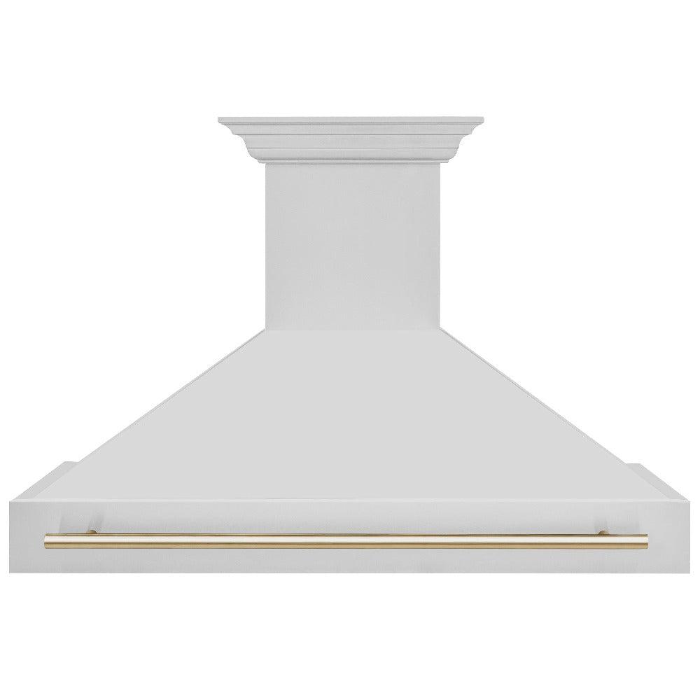 ZLINE Autograph Edition 48 in. Kitchen Package with Stainless Steel Dual Fuel Range, Range Hood, Dishwasher and Refrigerator Including External Water Dispenser with Polished Gold Accents (4AKPR-RARHDWM48-G)