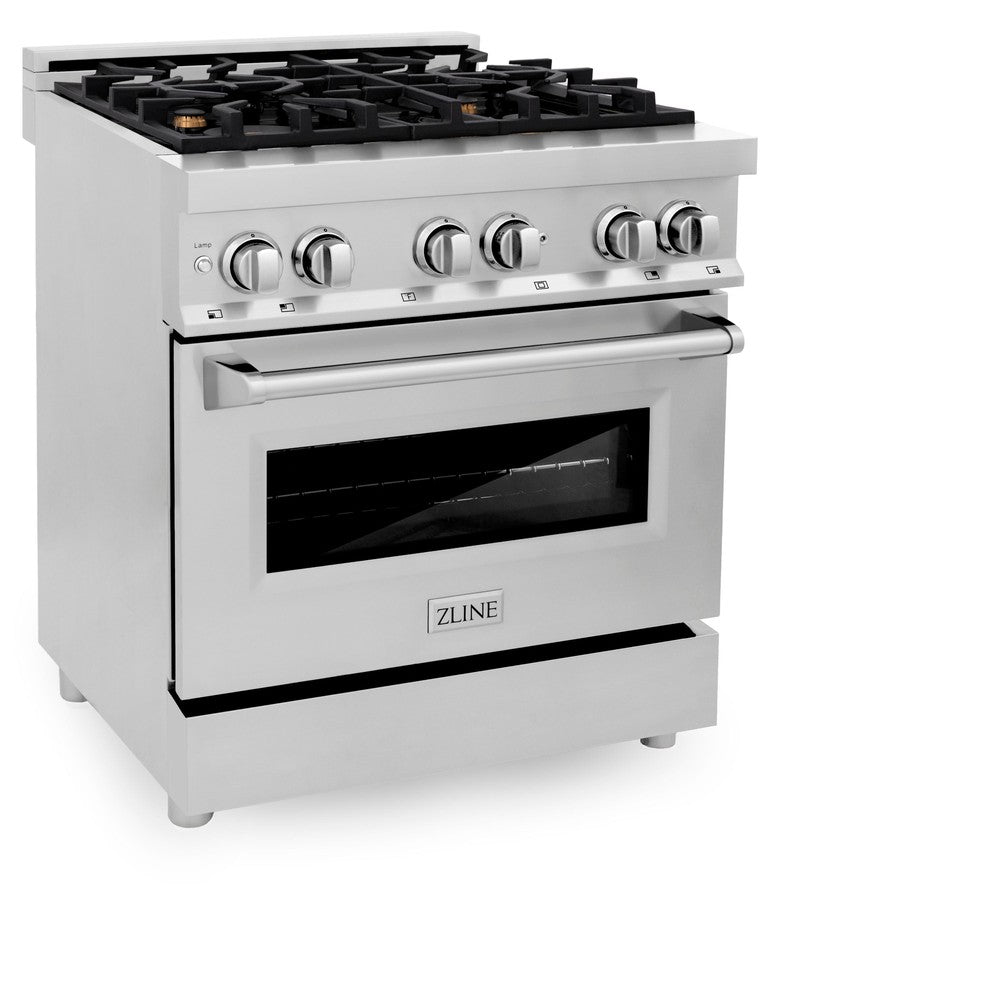 ZLINE 30 in. 4.0 cu. ft. Legacy Dual Fuel Range with Gas Cooktop and Electric Convection Oven in Stainless Steel with 4 Brass Burners (RA-BR-30)