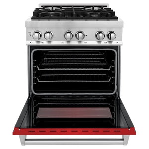 ZLINE 30 in. 4.0 cu. ft. Legacy Dual Fuel Range with 4 Burner Gas Cooktop and Electric Convection Oven in Stainless Steel and Red Matte Door (RA-RM-30)