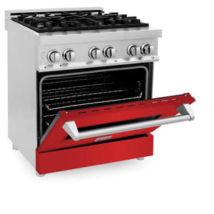 ZLINE 30 in. 4.0 cu. ft. Legacy Dual Fuel Range with 4 Burner Gas Cooktop and Electric Convection Oven in Stainless Steel and Red Matte Door (RA-RM-30)