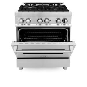 ZLINE 30 in. Kitchen Package with Stainless Steel Dual Fuel Range, Range Hood, Microwave Drawer and Tall Tub Dishwasher (4KP-RARH30-MWDWV)