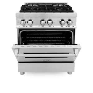 ZLINE 30 in. Kitchen Package Stainless Steel Dual Fuel Range and Over-the-Range Microwave with Traditional Handle (2KP-RAOTRH30)