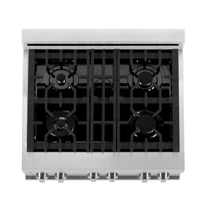 ZLINE 30 in. Kitchen Package with DuraSnow® Stainless Steel Dual Fuel Range with Red Matte Door and Convertible Vent Range Hood (2KP-RARMRH30)