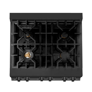 ZLINE Kitchen Package with Black Stainless Steel Refrigerator, 30 in. Dual Fuel Range, 30 in. Range Hood and Microwave Drawer (4KPR-RABRH30-MW)