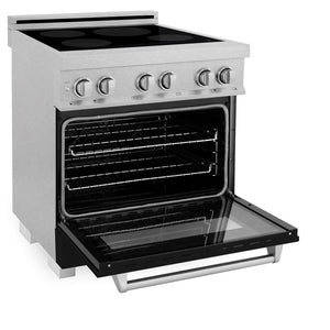 ZLINE 30 in. 4.0 cu. ft. Legacy Induction Range with 4 Element Cooktop and Electric Oven in DuraSnow® Stainless Steel and Black Matte Door (RAINDS-BLM-30)