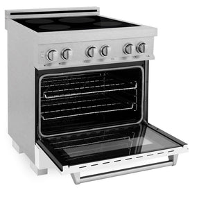 ZLINE 30 in. 4.0 cu. ft. Legacy Induction Range with 4 Element Cooktop and Electric Oven in DuraSnow® Stainless Steel and White Matte Door (RAINDS-WM-30)