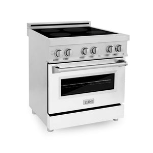 ZLINE 30 in. 4.0 cu. ft. Legacy Induction Range with 4 Element Cooktop and Electric Oven in Stainless Steel and White Matte Door (RAIND-WM-30)
