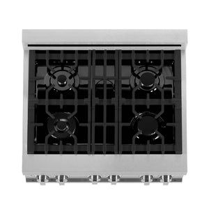 ZLINE 30 in. Kitchen Package with DuraSnow® Stainless Steel Dual Fuel Range and Convertible Vent Range Hood (2KP-RASSNRH30)