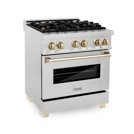 ZLINE Autograph Edition 30 in. 4.0 cu. ft. Dual Fuel Range with Gas Stove and Electric Oven in Fingerprint Resistant Stainless Steel with Polished Gold Accents (RASZ-SN-30-G)-Ranges-RASZ-SN-30-G ZLINE Kitchen and Bath
