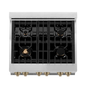 ZLINE Autograph Edition 30 in. 4.0 cu. ft. Dual Fuel Range with Gas Stove and Electric Oven in Stainless Steel with White Matte Door and Champagne Bronze Accents (RAZ-WM-30-CB)