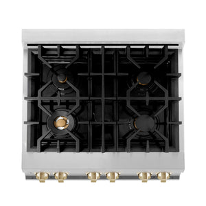 ZLINE Autograph Edition 30 in. Kitchen Package with Stainless Steel Dual Fuel Range and Range Hood with Polished Gold Accents (2AKP-RARH30-G)
