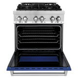 ZLINE 30 in. 4.0 cu. ft. Dual Fuel Range with Gas Stove and Electric Oven in Stainless Steel with Blue Matte Door (RA-BM-30)