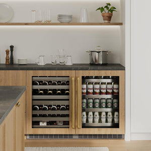 ZLINE Autograph Edition 24 in. Touchstone 151 Can Beverage Fridge With Stainless Steel Glass Door And Champagne Bronze Handle (RBSOZ-GS-24-CB)