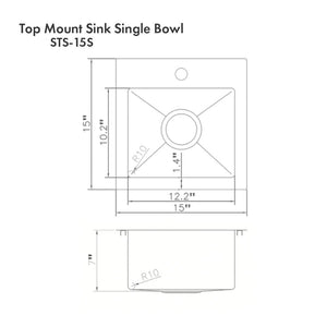 ZLINE 15 in. Donner Topmount Single Bowl Bar Kitchen Sink (STS-15)