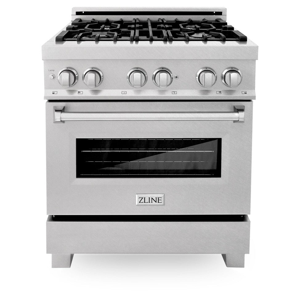 ZLINE 30 in. 4.0 cu. ft. Legacy Dual Fuel Range with 4 Burner Gas Cooktop and Electric Convection Oven in DuraSnow® Stainless Steel (RAS-SN-30)