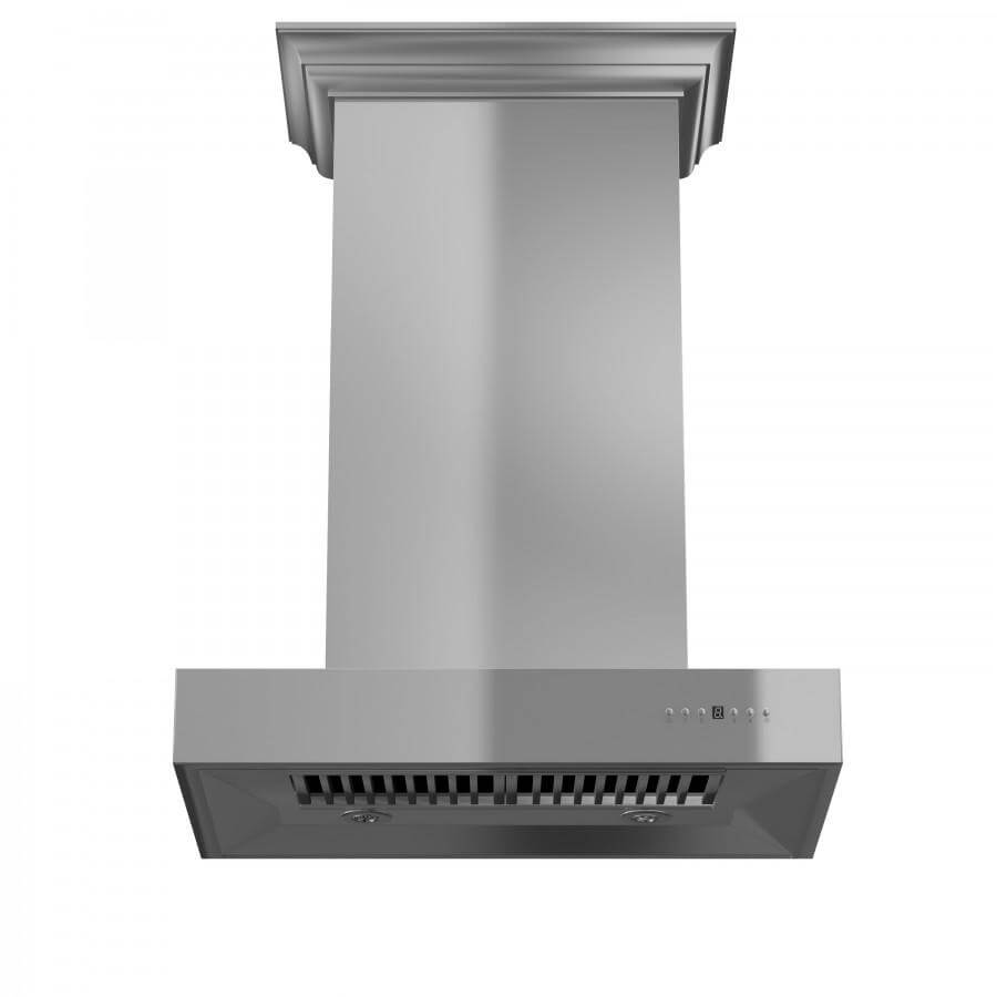 ZLINE 30 in. Professional Wall Mount Range Hood In Stainless Steel With Crown Molding (KECOMCRN-30)