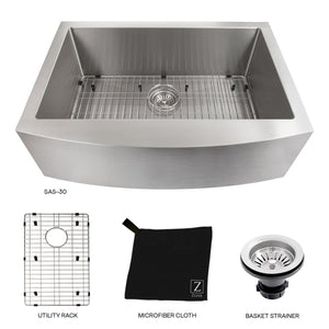 ZLINE 30 in. Zermatt Farmhouse Apron Mount Single Bowl Kitchen Sink with Bottom Grid (SAS-30)
