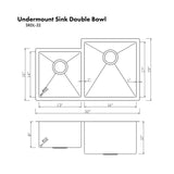 ZLINE 32 in. Jackson Undermount Double Bowl Kitchen Sink with Bottom Grid (SRDL-32)