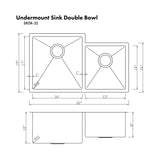 ZLINE 32 in. Jackson Undermount Double Bowl Kitchen Sink with Bottom Grid (SRDR-32)