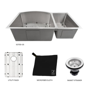 ZLINE 33 in. Cortina Undermount Double Bowl Kitchen Sink with Bottom Grid (SC70D-33)