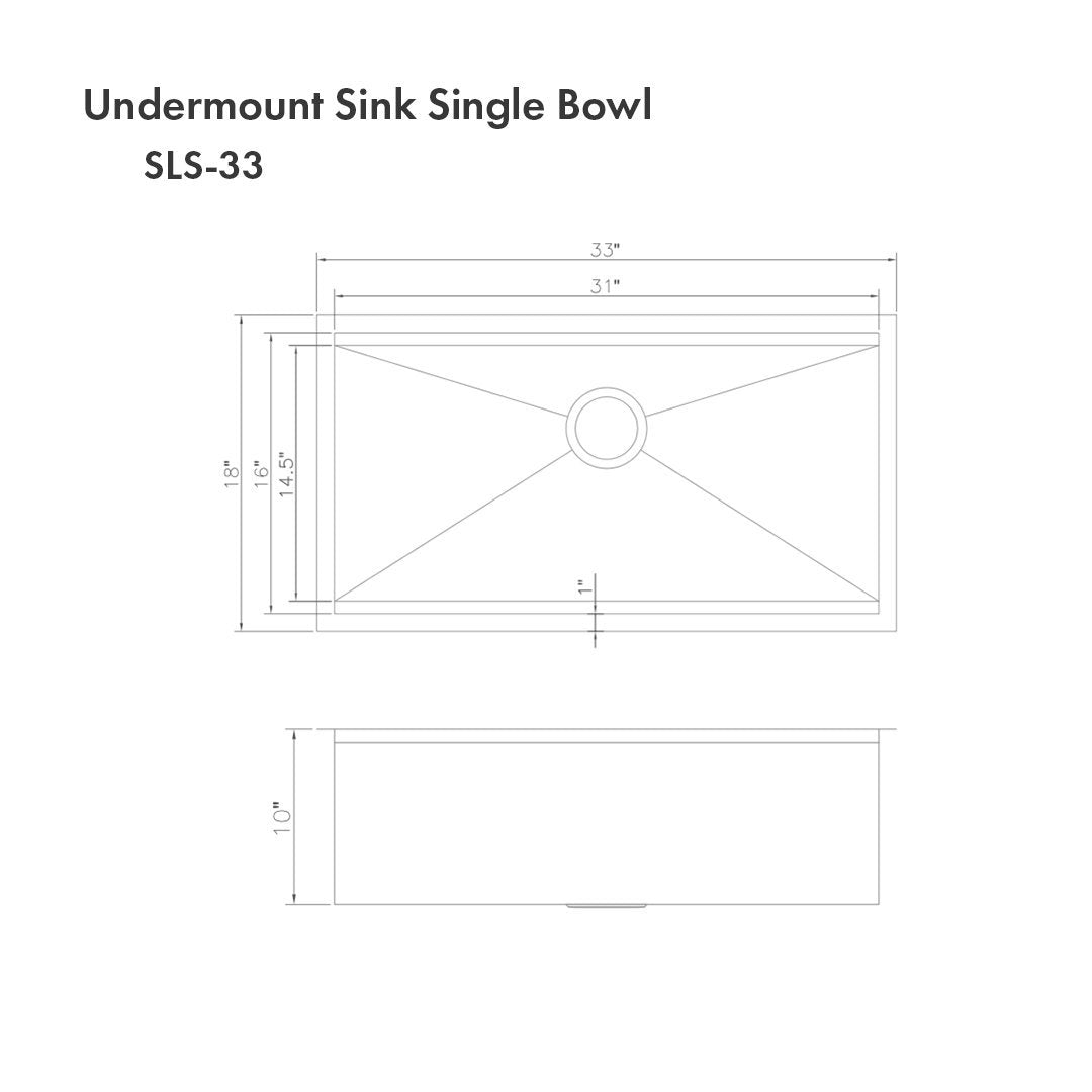 ZLINE Garmisch 33 in. Undermount Single Bowl Scratch Resistant Stainless Steel Kitchen Sink with Bottom Grid and Accessories (SLS-33S)